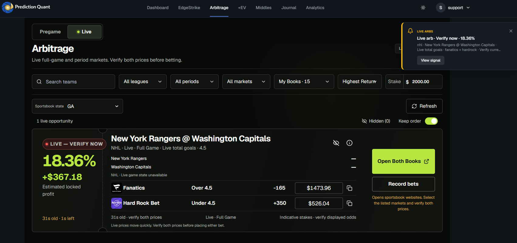Arbitrage Finder — real product screenshot